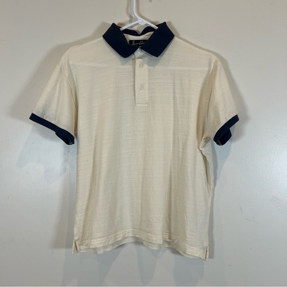 Merino Tech Polo Shirt Merino Wool Two-Tone Blue Collar Cuff Ivory Body S - Picture 1 of 9